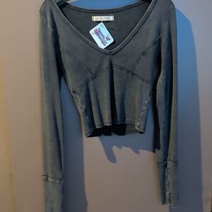 We The Free Charcoal Long Sleeve V-Neck Top